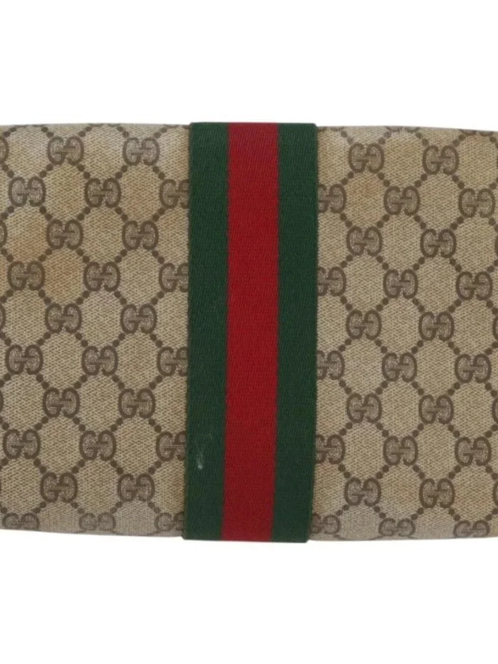 GUCCI GG Supreme Web Sherry Line Bag PVC Beige Gold 67 039 3087 Auth 173857
